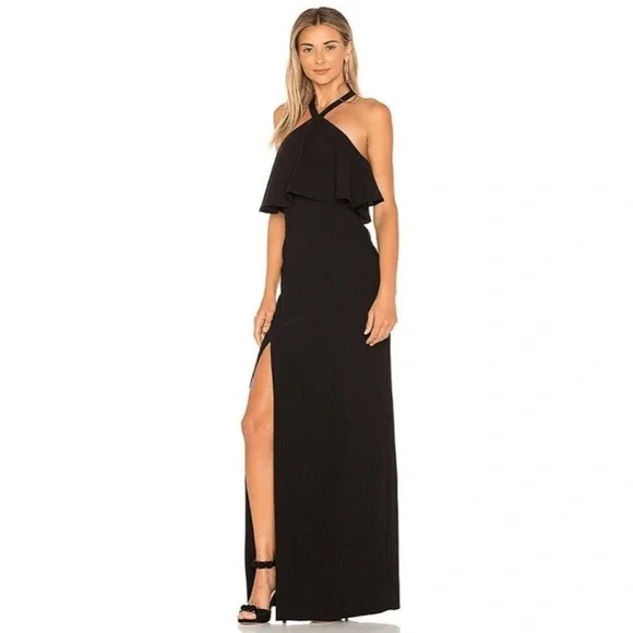 halter neck day dress Luxury Halter Neck Maxi Dress Black Satin main image 0